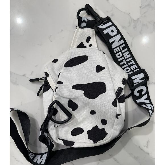 MCYS&JPN Limited Edition Butterfly Sling Crossbody Bag Black White Cow Print - Picture 2 of 5